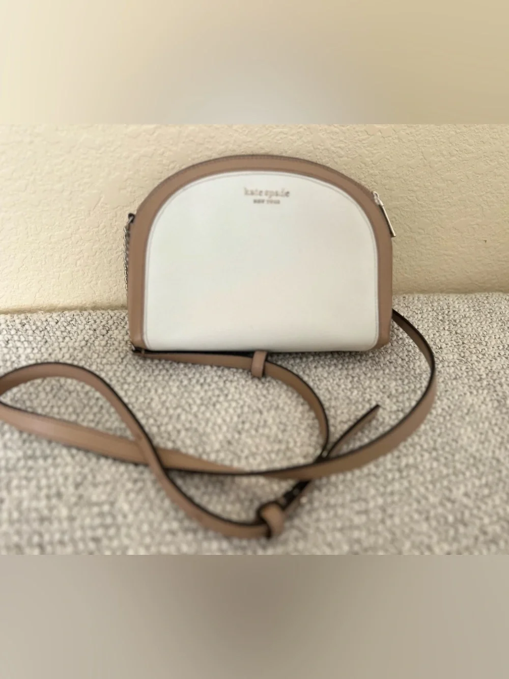 Kate Spade Morgan Color-block  Double Zip Dome Cross Body Purse Beige Leather